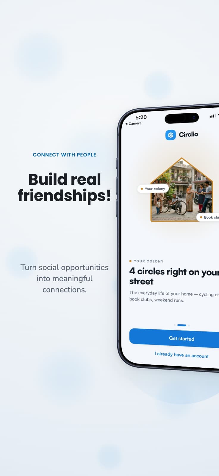 The Circlio app's onboarding screen